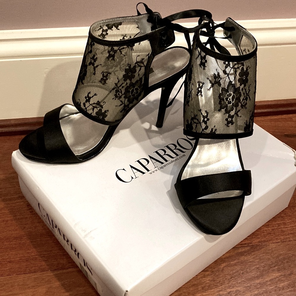 Black Lace and satin Heels | Caparros KATE
